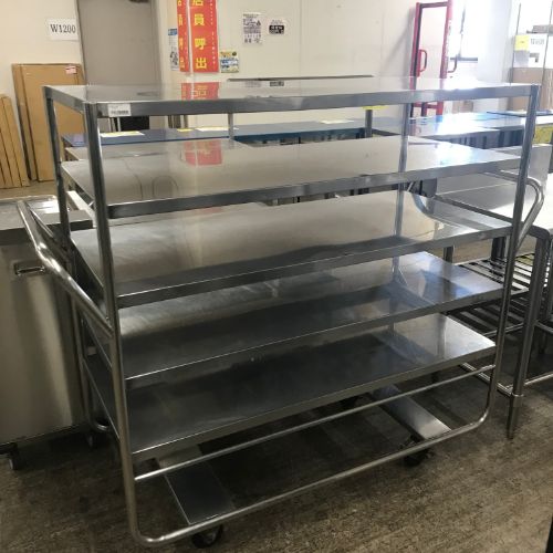 【中古】5段手押し車 キャスター付き添い人 BGなし 幅1300×奥ふかさ600×高さ1300 【貨物輸送別途積もり書き】【御役目用】【飲食店 バス発着場 御厨子所計器 手押し車 配膳車 手押し車 御役目用手押し車 御役目用配膳車 御役目用手押し車】