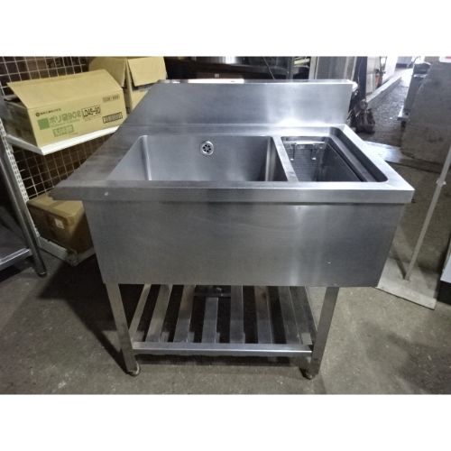【中古】ソイルドシンク ゴミカゴ付き 左引っ掛け DDW-DE6用 BGあり 幅900×奥行650×高さ820 【送料別途見積】【業務用】【飲食店 店舗 厨房機器 特殊シンク 業務用特殊シンク】