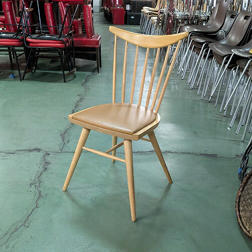【中古】洋風イス 自然的 座茶なめし革 背縦7本 幅410×奥ふかさ460×高さ860 座面高さ：460 【貨物輸送無料】【御役目用】【飲食店 バス発着場 御厨子所計器 イス 御役目用イス】