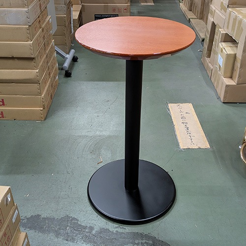 【中古】丸ハイカウンターテーブル 茶天板 黒脚 幅500×奥ふかさ500×高さ900 【貨物輸送無料】【御勤め用】【飲食店 バス発着場 勝手もと備品 速見表 御勤め用速見表】