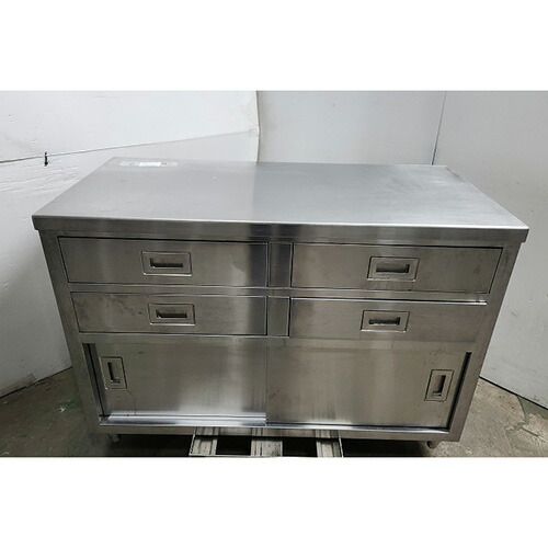 【中古】膳立て台 抽き出し付き添い人(2段) BGなし 幅1200×奥ふかさ600×高さ850 【貨物輸送別途積もり書き】【お役目用】【飲食店 バス発着場 勝手もと装置 膳立て台 お役目用膳立て台】