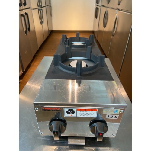 【中古】ガス卓上コンロ 2口 山岡金属工業 STK-572 幅220×奥行600×高さ193 都市ガス 【送料別途見積】【業務用】【飲食店 店舗 厨房機器 卓上ガスコンロ 業務用卓上ガスコンロ】