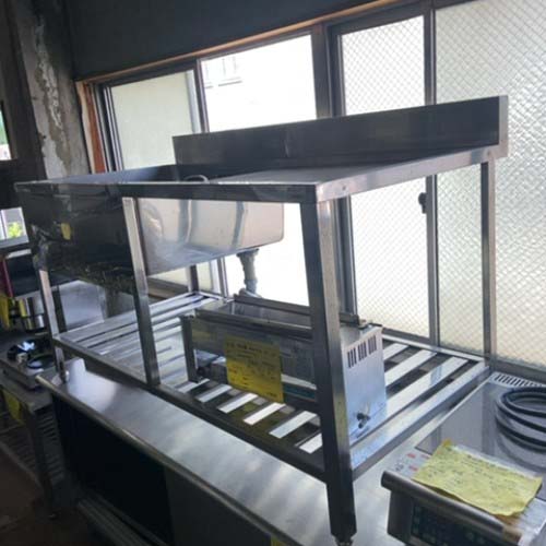 【中古】一槽シンク 台付き(フタなし) BGあり 幅1500×奥行750×高さ800 【送料無料】【業務用】【飲食店 店舗 厨房機器 一槽シンク 業務用一槽シンク】