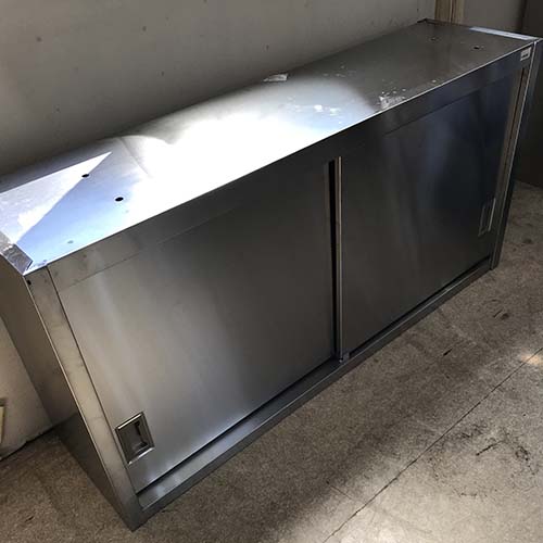 【中古】両面引戸吊収納家具 幅1500×奥ぶかさ400×高さ750 【貨物輸送別途積もり書き】【お役目用】【飲食店 バス発着場 勝手もと設備 吊収納家具 お役目用吊収納家具】