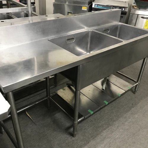 【中古】二槽シンク 台付き BGあり 幅1600×奥行560×高さ800 【送料別途見積】【業務用】【飲食店 店舗 厨房機器 二槽シンク 業務用二槽シンク】