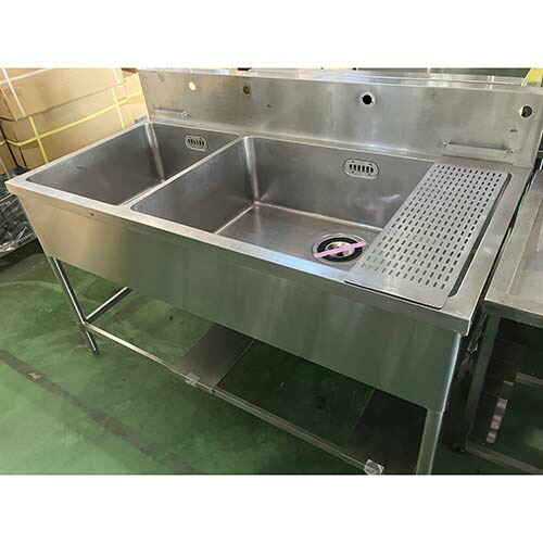 【中古】二槽シンク BGあり 幅1500×奥行750×高さ800 【送料別途見積】【業務用】【飲食店 店舗 厨房機器 二槽シンク 業務用二槽シンク】