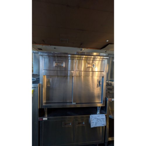 【中古】膳立て台 抽き出し付き添い人 BGなし 幅880×奥ぶかさ600×高さ810 【貨物輸送別途積もり書き】【お役目用】【飲食店 バス発着場 勝手もと設備 膳立て台 お役目用膳立て台】