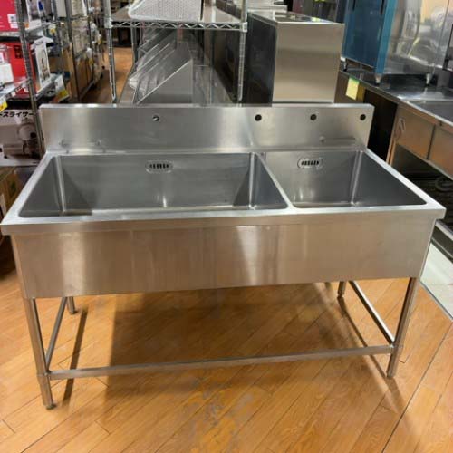 【中古】二槽シンク BGあり 幅1500×奥行750×高さ850 【送料別途見積】【業務用】【飲食店 店舗 厨房機器 二槽シンク 業務用二槽シンク】