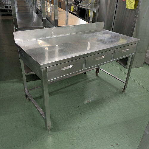 【中古】作業台 引出し付き BGあり 幅1250×奥行600×高さ750 【送料別途見積】【業務用】【飲食店 店舗 厨房機器 作業台 業務用作業台】