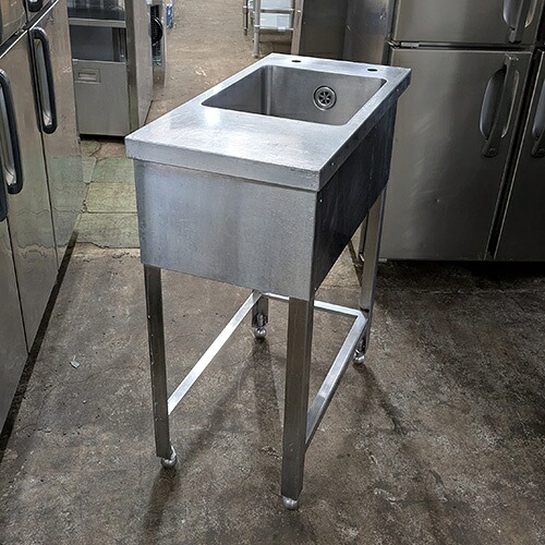 【中古】一槽シンク 三方枠 BGなし 幅380×奥ふかさ750×高さ850 【貨物輸送別途積もり書き】【御役目用】【飲食店 バス発着場 御厨子所計器 一槽シンク 御役目用一槽シンク】