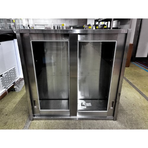 【中古】吊押し入れ(硝子扉) 幅900×奥ふかさ250×高さ900 【貨物輸送別途積もり書き】【御勤め用】【飲食店 バス発着場 勝手もと備品 吊押し入れ 御勤め用吊押し入れ】