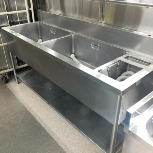 【中古】二槽シンク ゴミ入付き BGあり 幅1800×奥行600×高さ800 【送料別途見積】【業務用】【飲食店 店舗 厨房機器 二槽シンク 業務用二槽シンク】