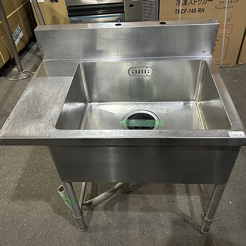 【中古】一槽シンク 台付き BGあり 幅825×奥行600×高さ750 【送料別途見積】【業務用】【飲食店 店舗 厨房機器 一槽シンク 業務用一槽シンク】