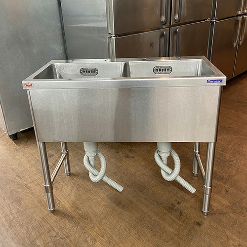 【中古】二槽シンク 二方枠 BGなし マルゼン 幅900×奥行400×高さ800 【送料無料】【業務用】【飲食店 店舗 厨房機器 二槽シンク 業務用二槽シンク】