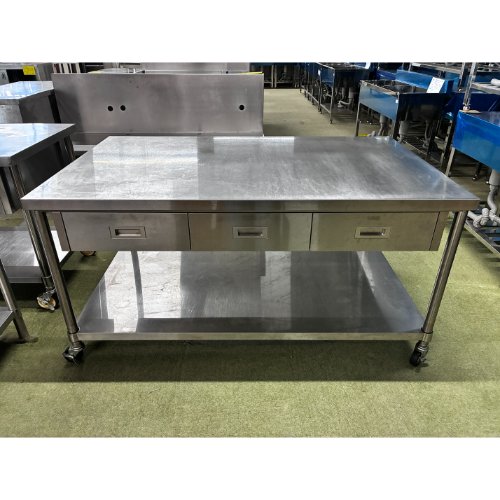 【中古】作業台 (引出し/キャスター付き) BGなし 幅1500×奥行900×高さ750 【送料別途見積】【業務用】【飲食店 店舗 厨房機器 作業台 業務用作業台】
