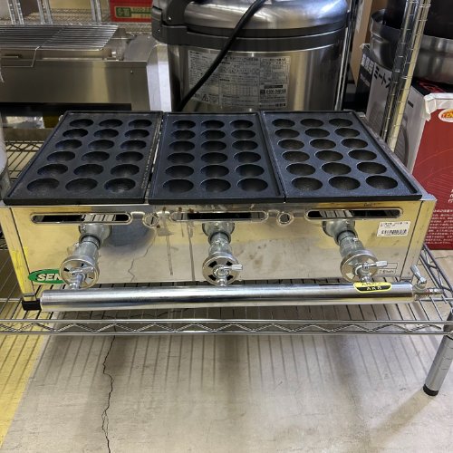 【中古】たこ焼き器 18穴3連 幅597×奥ふかさ468×高さ182 都市屁っ放り 【貨物輸送別途積もり書き】【お役目用】【飲食店 バス発着場 勝手もと装置 一種独特焼物器 お役目用一種独特焼物器】