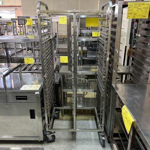 【中古】パン屋手押し車 2連 幅740×奥ふかさ550×高さ1700 【貨物輸送別途積もり書き】【御勤め用】