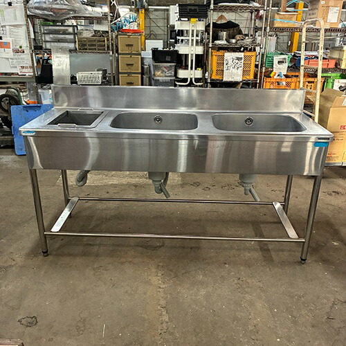 【中古】二槽シンク ゴミカゴ付き 幅1700×奥行600×高さ800 【送料別途見積】【業務用】【飲食店 店舗 厨房機器 二槽シンク 業務用二槽シンク】