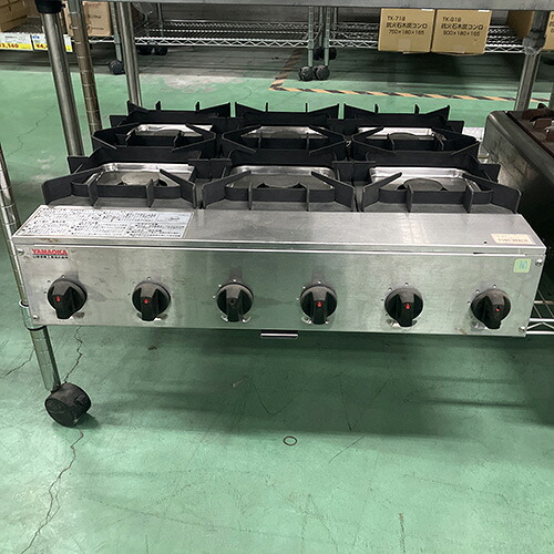 【業界最長1年保証】【中古】6口ガステーブルコンロ 山岡金属 STK576T-04 幅660×奥行570×高さ155 LPG(プロパンガス) 【送料別途見積】【業務用】【飲食店 店舗 厨房機器 卓上ガスコンロ 業務用卓上ガスコンロ】