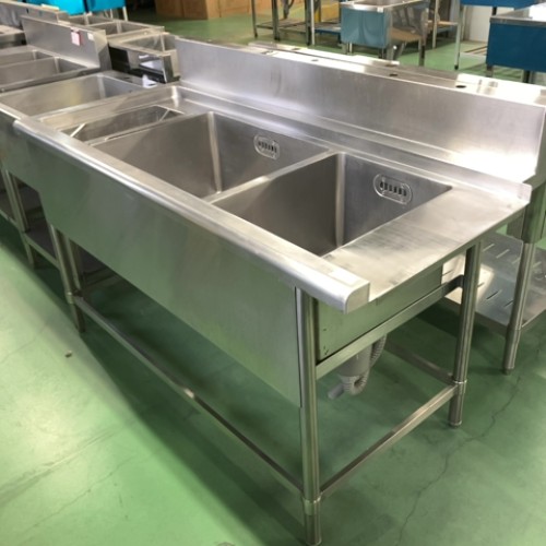 【中古】二槽ソイルドシンク ゴミカゴ付き JWE-580用 BGあり 幅1425×奥行700×高さ830 【送料別途見積】【業務用】【飲食店 店舗 厨房機器 特殊シンク 業務用特殊シンク】