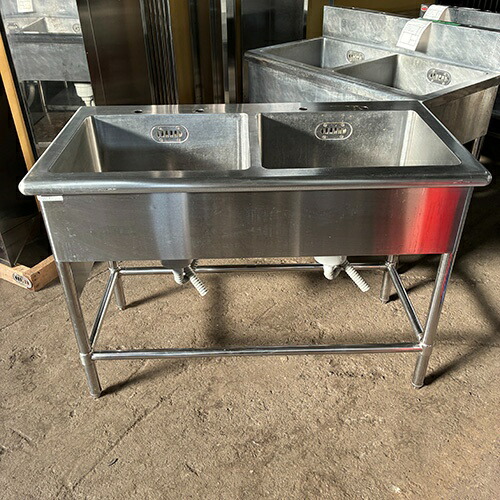 【中古】二槽シンク BGなし 幅1200×奥行600×高さ850 【送料別途見積】【業務用】【飲食店 店舗 厨房機器 二槽シンク 業務用二槽シンク】