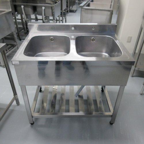 【中古】二槽シンク BGあり 幅900×奥行600×高さ800 【送料別途見積】【業務用】【飲食店 店舗 厨房機器 二槽シンク 業務用二槽シンク】
