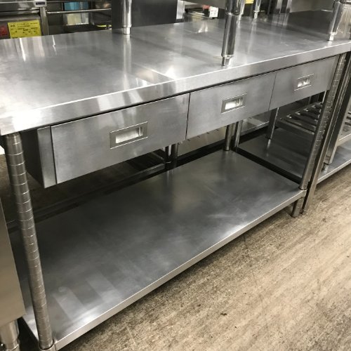 【中古】作業台 引出し付き BGなし 幅1500×奥行600×高さ950 【送料別途見積】【業務用】【飲食店 店舗 厨房機器 作業台 業務用作業台】