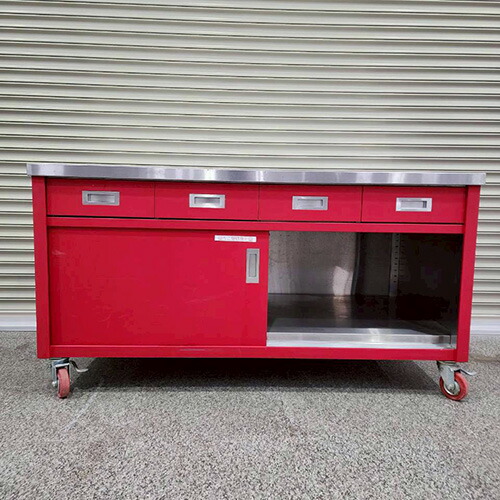 【中古】膳立て台 引戸付き添い人 BGなし 幅1500×奥ふかさ750×高さ800 【貨物輸送別途積もり書き】【御勤め用】【飲食店 バス発着場 勝手もと備品 膳立て台 御勤め用膳立て台】