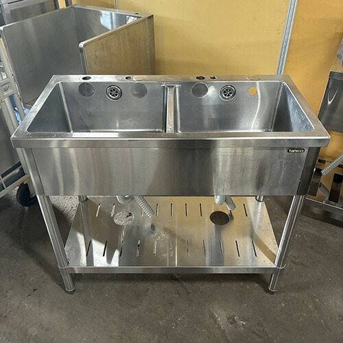 【中古】二槽シンク 幅900×奥行450×高さ800 【送料別途見積】【業務用】【飲食店 店舗 厨房機器 二槽シンク 業務用二槽シンク】