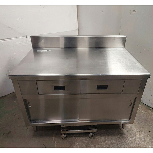 【中古】膳立て台 抽き出し付き添い人 BGあり 幅1200×奥ふかさ750×高さ800 【貨物輸送別途積もり書き】【お役目用】【飲食店 バス発着場 勝手もと装置 膳立て台 お役目用膳立て台】