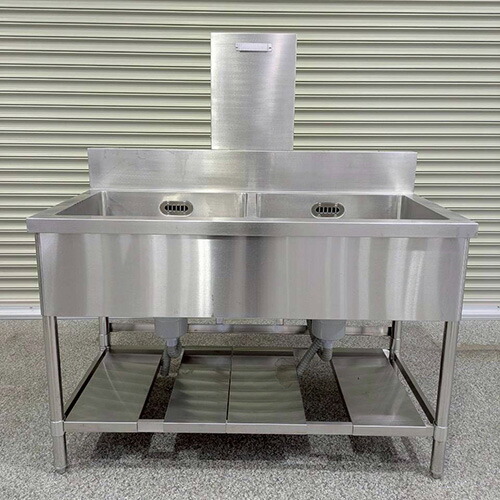 【中古】二槽シンク BGあり 幅1200×奥行600×高さ800 【送料別途見積】【業務用】【飲食店 店舗 厨房機器 二槽シンク 業務用二槽シンク】