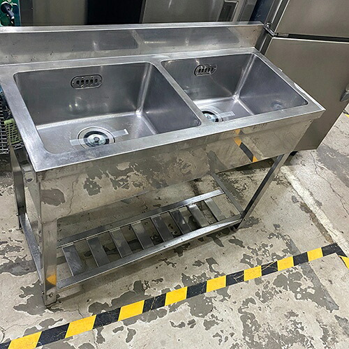 【中古】二槽シンク BGあり 幅1000×奥行450×高さ800 【送料別途見積】【業務用】【飲食店 店舗 厨房機器 二槽シンク 業務用二槽シンク】