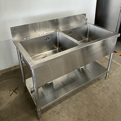 【中古】二槽シンク BGあり 幅1200×奥行600×高さ800 【送料別途見積】【業務用】【飲食店 店舗 厨房機器 二槽シンク 業務用二槽シンク】