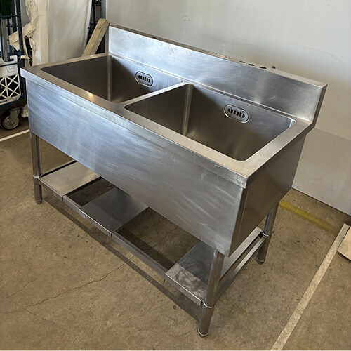 【中古】二槽シンク BGあり 幅1200×奥行600×高さ800 【送料別途見積】【業務用】【飲食店 店舗 厨房機器 二槽シンク 業務用二槽シンク】