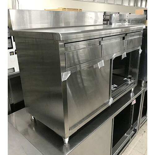 【中古】膳立て台 抽き出し付き添い人 BGあり 幅1200×奥ふかさ600×高さ800 【貨物輸送別途積もり書き】【御勤め用】【飲食店 バス発着場 勝手もと備品 膳立て台 御勤め用膳立て台】