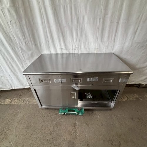 【中古】膳立て台 抽き出し付き添い人 BGなし 幅1200×奥ふかさ600×高さ800 【貨物輸送別途積もり書き】【御勤め用】【飲食店 バス発着場 勝手もと備品 膳立て台 御勤め用膳立て台】