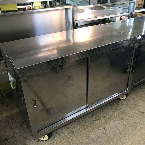 【中古】膳立て台 キャスター付き添い人 幅1200×奥ぶかさ600×高さ800 【貨物輸送別途積もり書き】【お役目用】【飲食店 バス発着場 勝手もと設備 膳立て台 お役目用膳立て台】