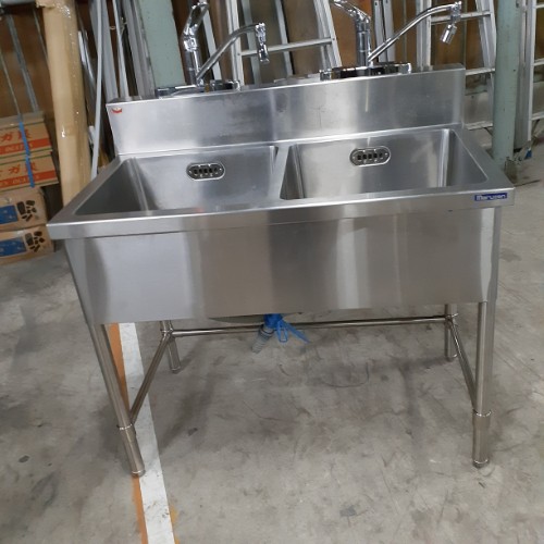 【中古】二槽シンク 三方枠 BGあり 幅1000&times;奥行600&times;高さ800 【送料別途見積】【業務用】【飲食店 店舗 厨房機器 二槽シンク 業務用二槽シンク】｜厨房機器と店舗用品 TENPOS