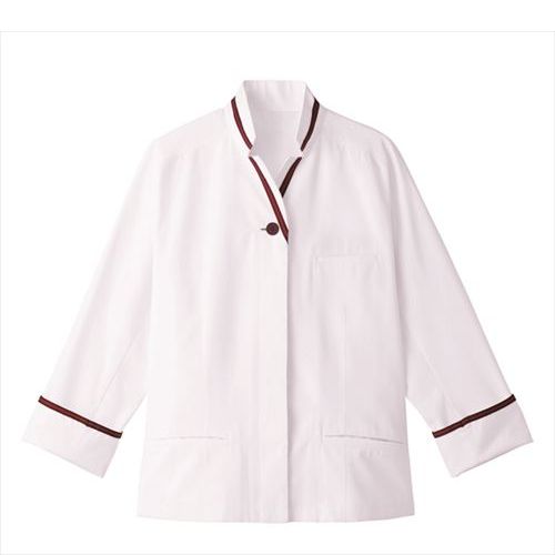 女性ショップコート七分袖ホワイト×ワイン ET1342 /業務用/新品/小物送料対象商品