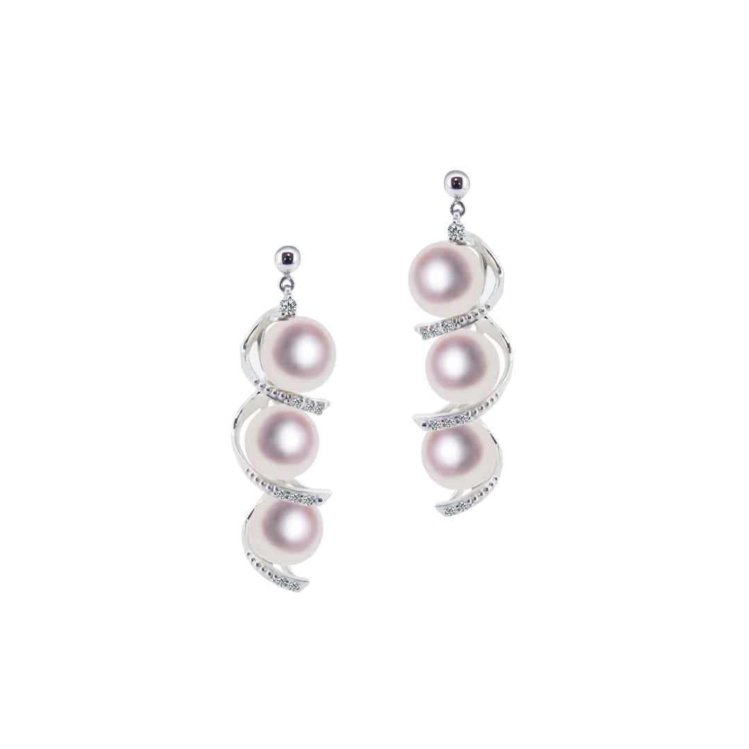 K18WG 6.5mm アコヤ真珠 デザインピアス D0.10ct 宇和島 真珠 ジュエリー・アクセサリー・Tensei Pearl 天成真珠(あこや パール 本真珠 フォーマル カジュアル 誕生日 結婚式 七五三 成人祝い 就職祝い 成人式 卒業式 入学式 入園式 卒園式 母の日 ギフト プレゼント)｜宇和島 天成真珠