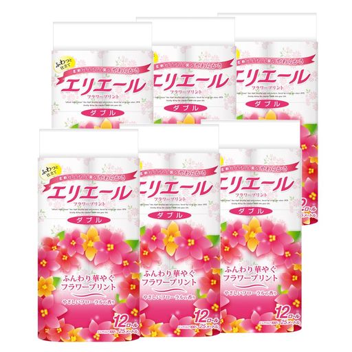 エリエールトイレットペーパーフラワープリント25mx72ロール(12ロールx6パック)ダブルパルプ100%優雅な花の香り【ケース販売】