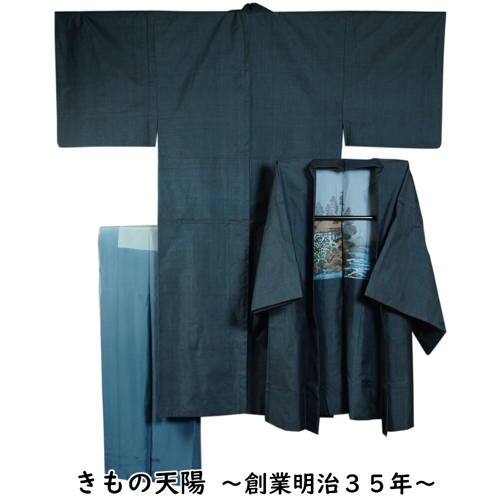 楽天市場】男着物 未使用品 男物着物 紬アンサンブル Sサイズ 紺色系