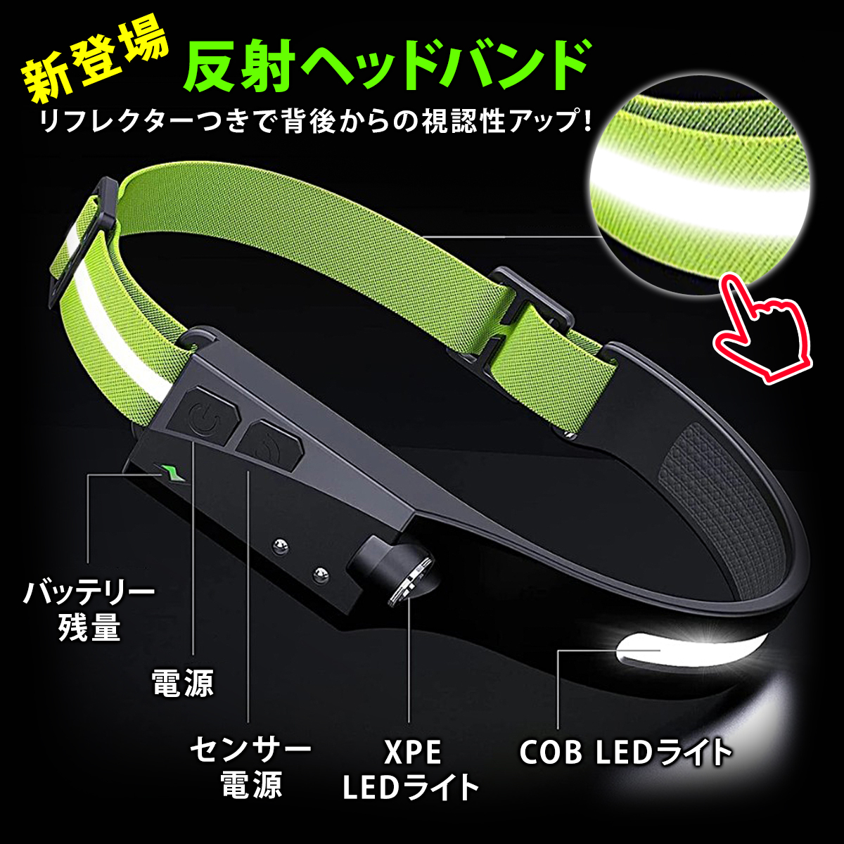 広角COB 防水 USB充電式 ヘッドライト XPE COB LED 通販