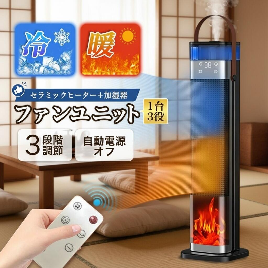 2025革新登場！ 電気ファンヒーター＆セラミックヒーター 速暖 加湿器機能付き 3D炎風景 広角加熱 0～12時間スマートタイマー 三段階温度モード 低騒音 リモコン付き 衣類乾燥 梅雨対策 持ち運び可能 足元 卓上 寝室 オフィス 脱衣所・リビングルーム キッチンなど多用途対応