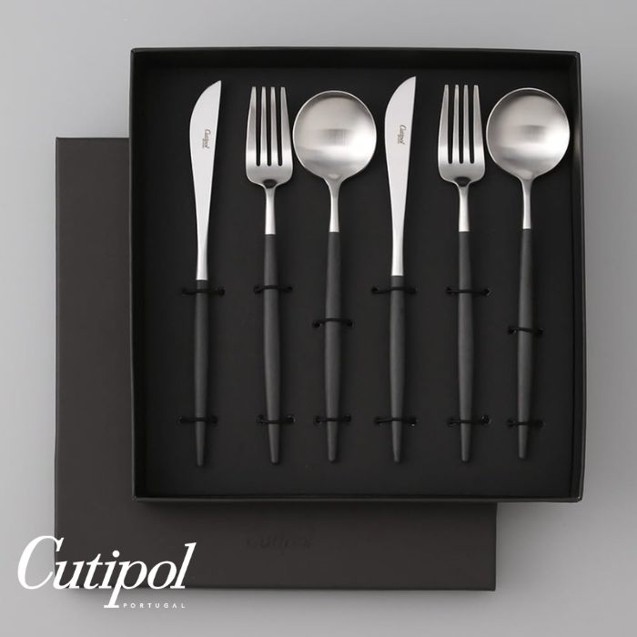 ●Cutipol クチポール カトラリー GOAブラックシルバー ディナーセット 6pcs フォーク ナイフ スプーン キッチングッズ カトラリーセット モダン おしゃれ こだわり 洗練 ランチ ディナー テーブル 正規販売店 ギフト プレゼント