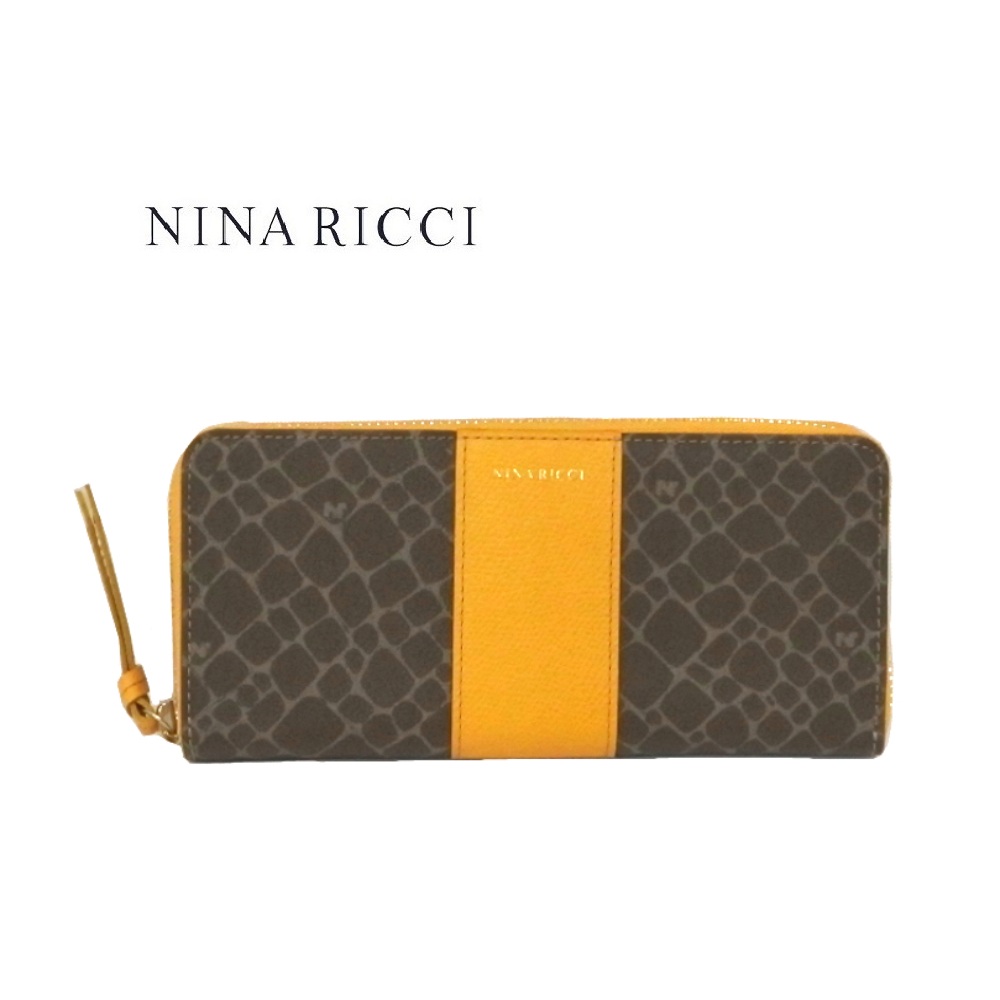 NINA RICCI ニナリッチ 長財布 ラウンドファスナー イエロー レディース 見やすい 黄色/茶色 サイフ グレインヌーボー 8004 プレゼント ラッピング無料