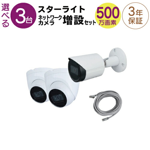 3台 屋外用 屋内用 から選択 LANケーブル付属 FIXレンズ 赤外線付き バレット型 ドーム型 低照度カメラ