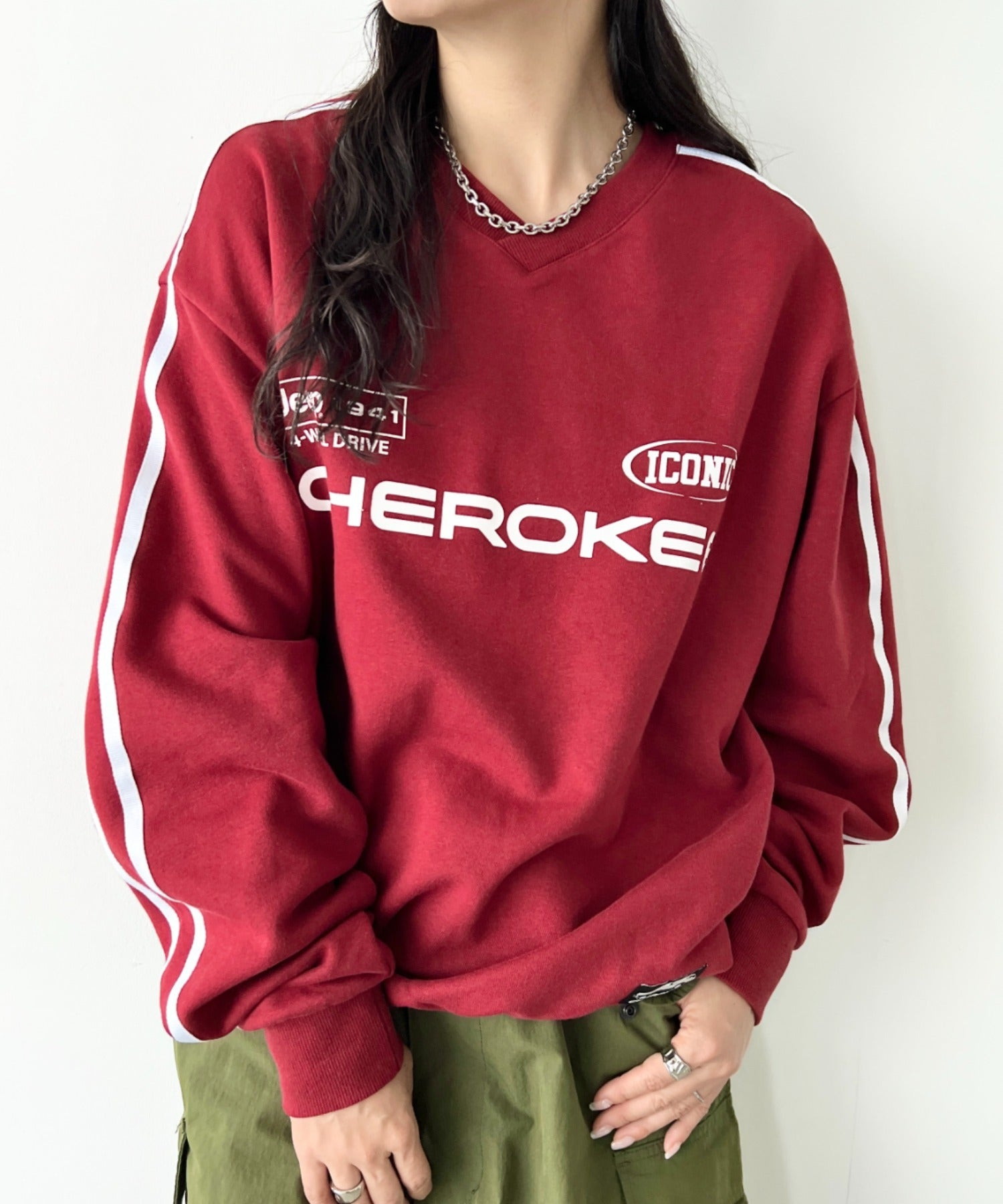 クーポン利用で10800円◆4/4-4/10まで ▲【送料無料】JEEP ジープ / サイドライン Vネック プルオーバー スウェット/ CHEROKEE V-neck Sweatshirt | AT2253072
