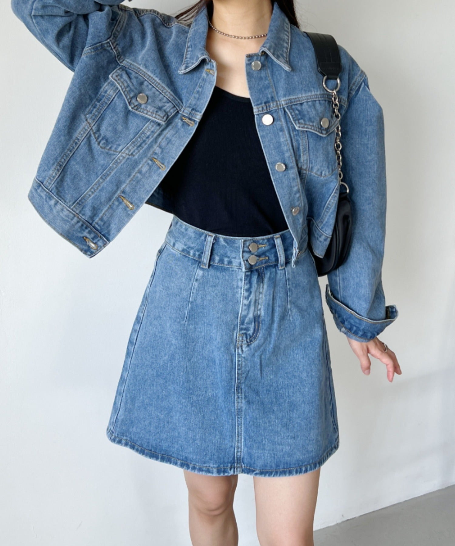 クーポン利用で2760円◆4/18-4/24まで ▲【送料無料】上下セット クロップド丈 デニム ジャケット セットアップ | CL2233073