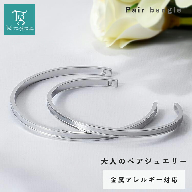 ペアバングル カップル 刻印 つけっぱなし 金属アレルギー対応 ステンレス シークレットダイヤモンド 大人 シンプル マットライン シルバーカラー テラグラティア Terra-gratia PairBangle